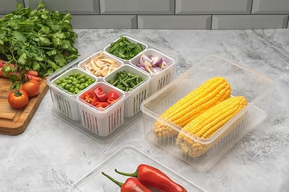 Food Storage Containers With Lids Airtight,6-In-1 Storage Box Kitchen Scallion Storage Box