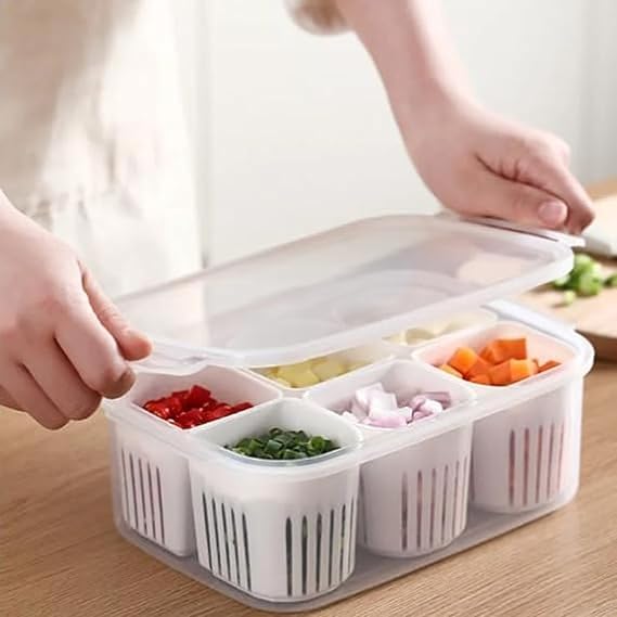 Food Storage Containers With Lids Airtight,6-In-1 Storage Box Kitchen Scallion Storage Box